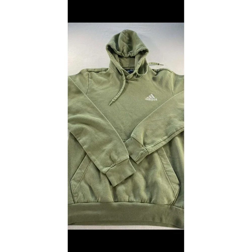 Adidas Mens Fleece Pullover Hoodie Olive Green Small Logo Sweatshirt S